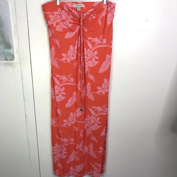 Tommy Bahama Dress Womens XL Hibiscus Hiatus Tie Neck Maxi Resort Tropical - Picture 1 of 8